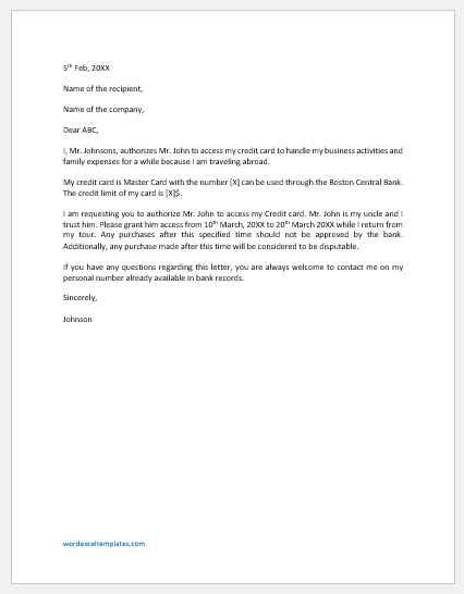 Credit authorization letter template