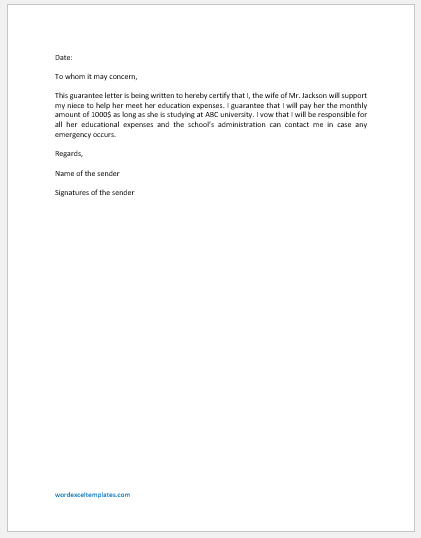 Guarantee letter template