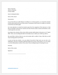 Parent's Permission Letter for Picnic | Word & Excel Templates