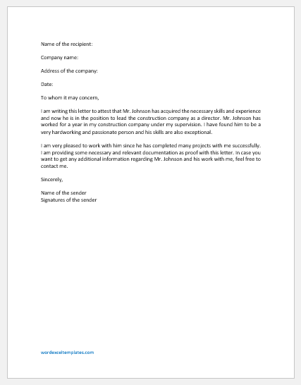 Sample attestation Letter template