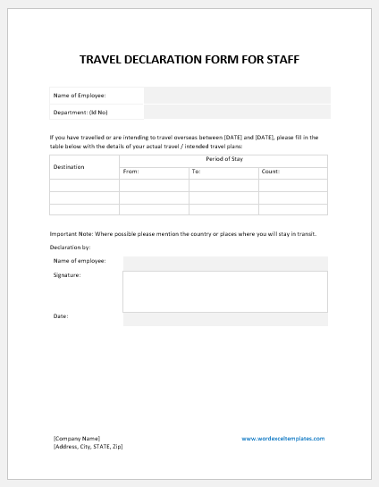 Employee travel declaration form template