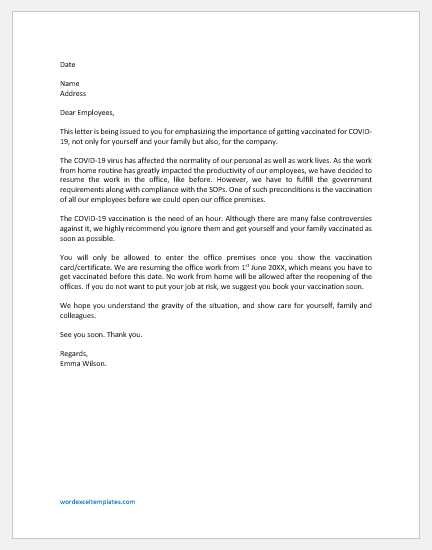 Letter to Staff about COVID-19 Vaccine