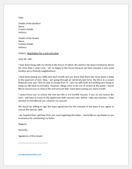 Rent Reduction Negotiation Letter