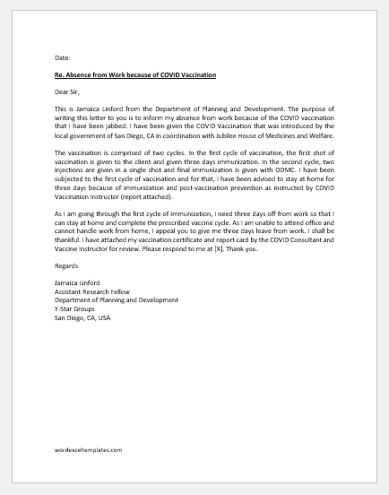 COVID Vaccine Excuse Letter