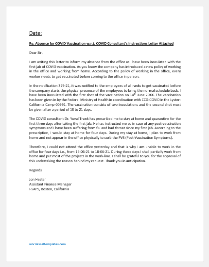 COVID Vaccine Excuse Letter