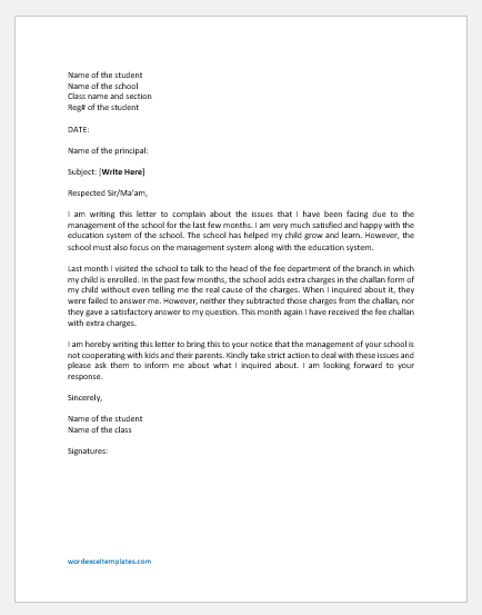 Complaint Letter against School Management