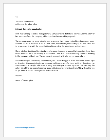 Complaint Letter to Labor Office for Salary