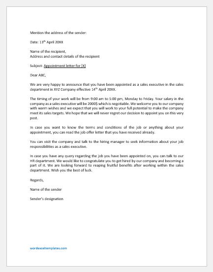 offer letter for sales manager