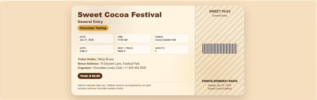 Chocolate Festival Ticket Template