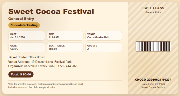 Chocolate Festival Ticket Template