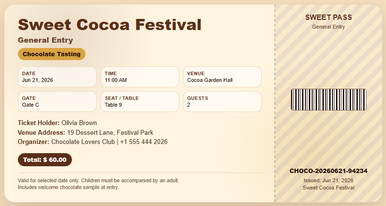 Chocolate Festival Ticket Template