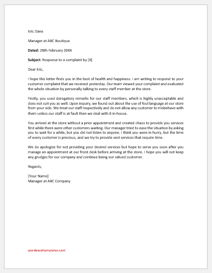Response Letter to Angry Customer Over Customer Care