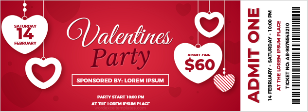 Valentine party ticket template