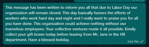 Labor Day closing messages