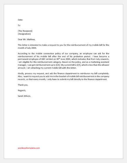 Mobile Bill Reimbursement Letter Sample Download Forward
