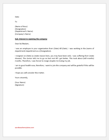 Request letter to rejoin the company