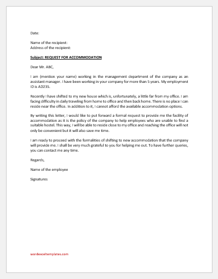 Accommodation request letter to company