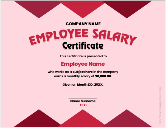 Employee salary certificate