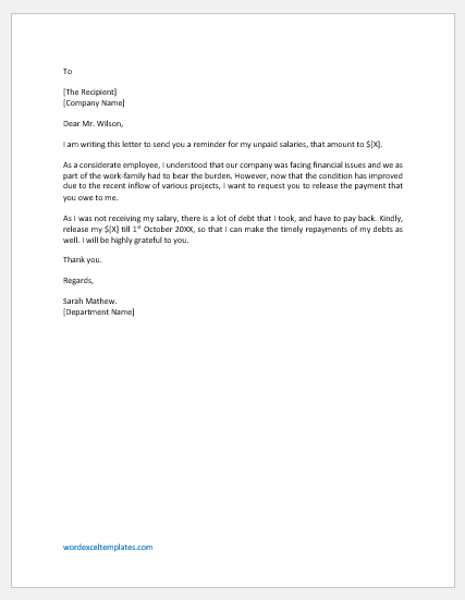 Letter to Boss for the Money he owes the Employee Download