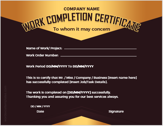 Work completion certificate