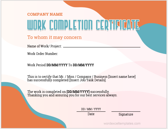 Work completion certificate