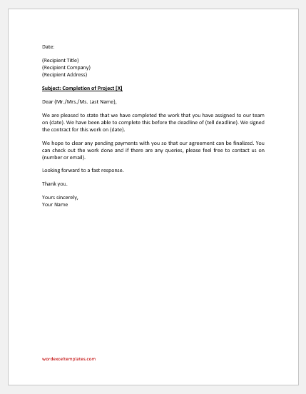 Work Completion Report Letter Samples Download Letters