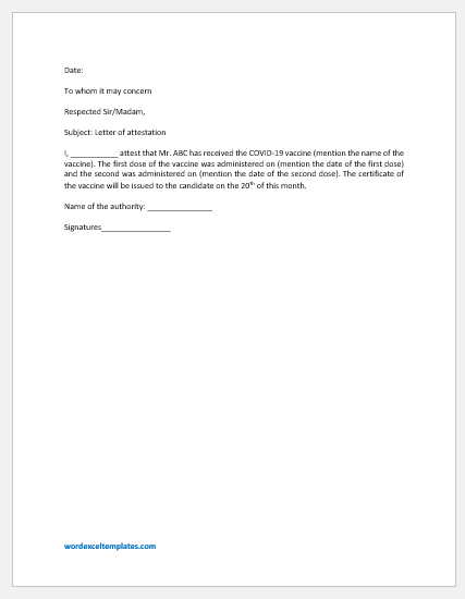 Attestation letter for COVID vaccine