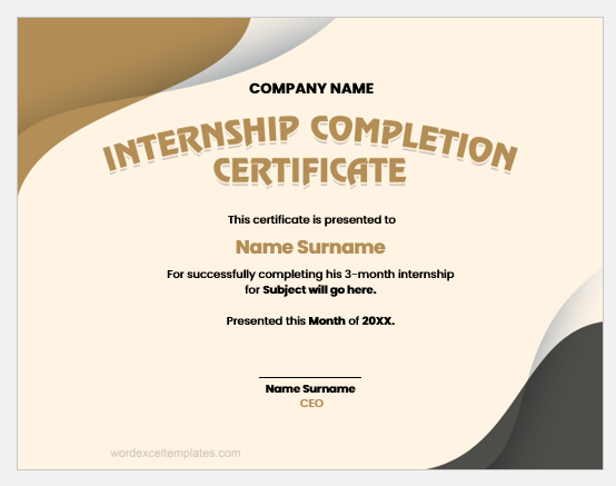 Internship completion certificate