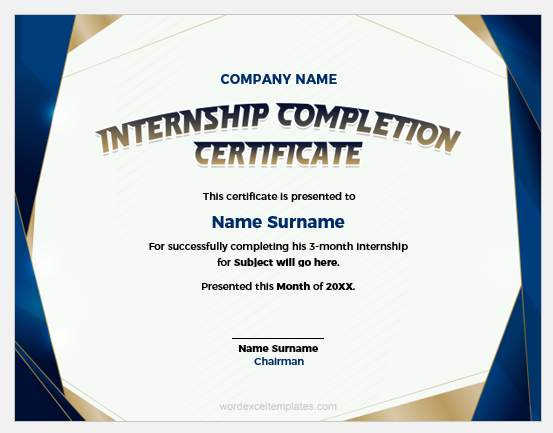 Internship completion certificate