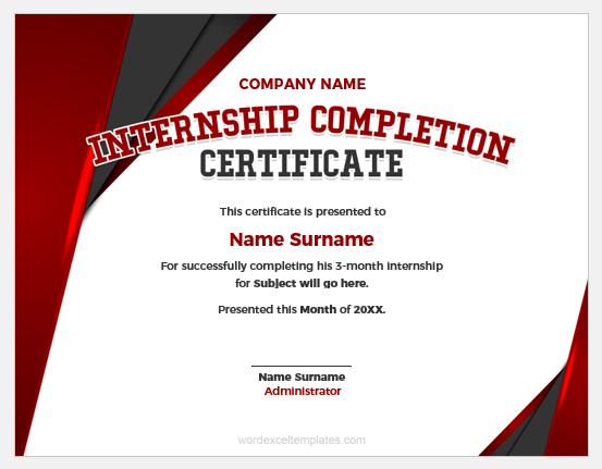 Internship completion certificate