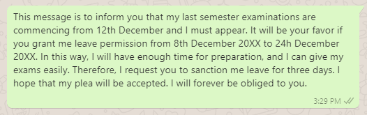 Leave message to boss for exam