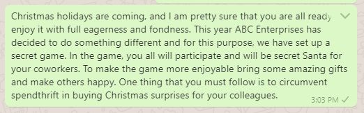 Secret Santa message to team