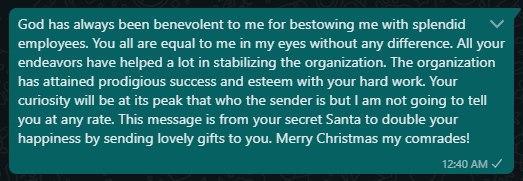 Christmas Secret Santa Hardworking Messages