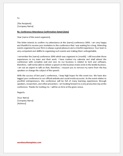 Conference attendance verification letter