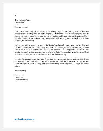 Excuse Letter for not Attending Meeting