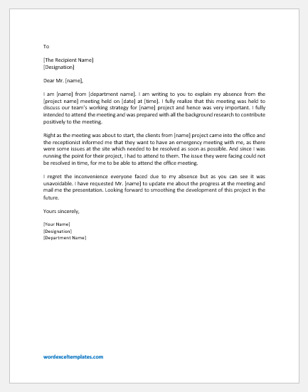 Excuse Letter for not Attending Meeting | Download Letter