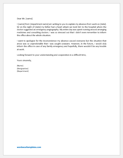 Letter Explaining Absence from Work