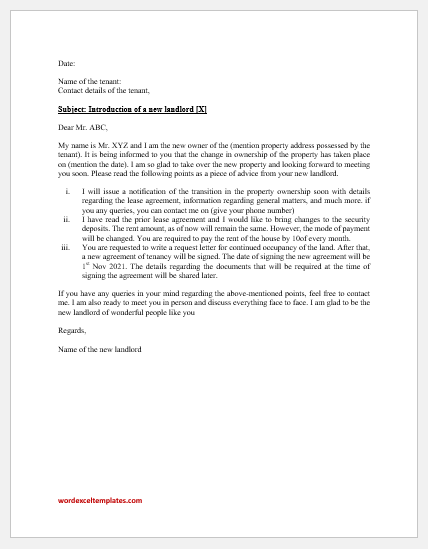New landlord introduction letter