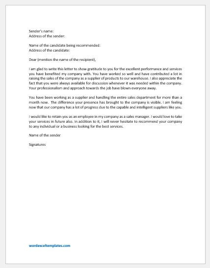 Recommendation Letter to Retain Employee