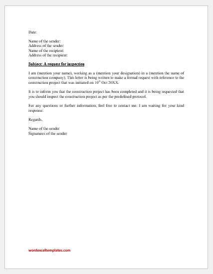Request Letter for Inspection of Construction Project