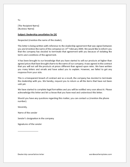 Dealership cancellation letter
