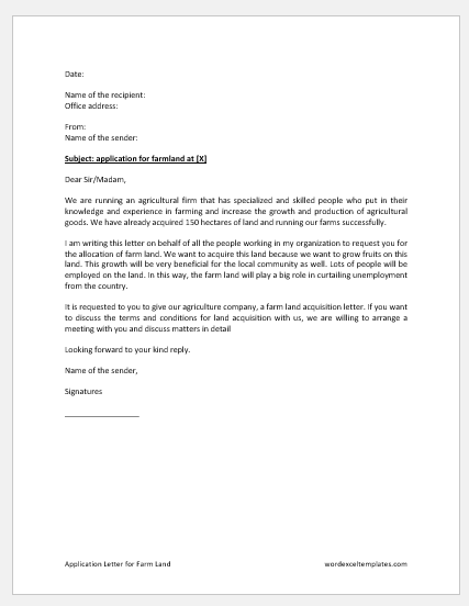 Application Letter for Farm Land