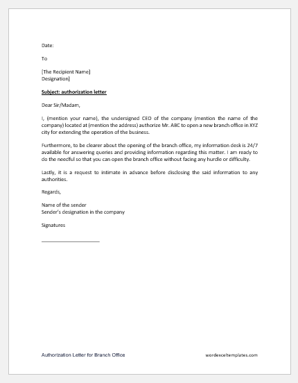 Authorization Letter for Branch Office