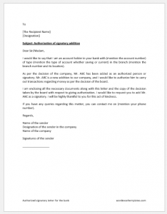 Authorized Signatory Letter for the Bank | Download and Save
