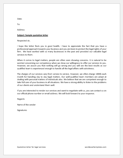 Quotation letter for legal services -WET