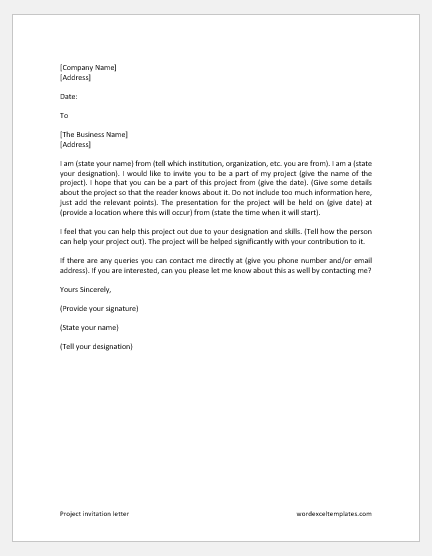 Project invitation letter template