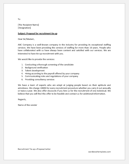 Recruitment Tie-up Proposal Letter