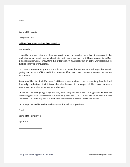 Complaint Letter against Supervisor