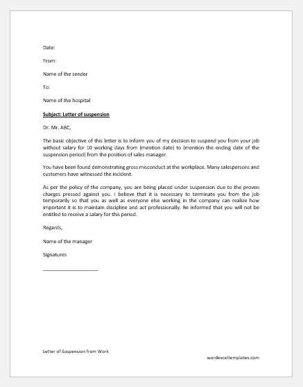 Letter of Suspension from Work