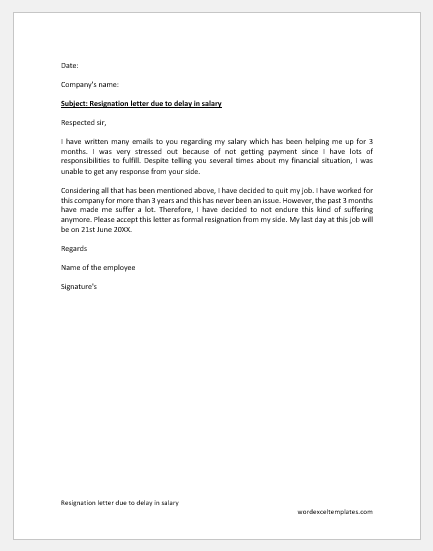 Resignation letter due to delay in salary